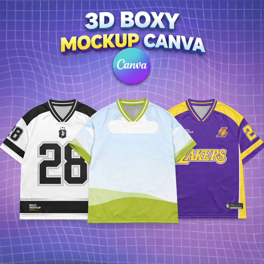 TEMPLATE MOCKUP JERSEY DESIGN CANVA BOXY Streetwear - 3D Realistis siap pakai resolusi tinggi