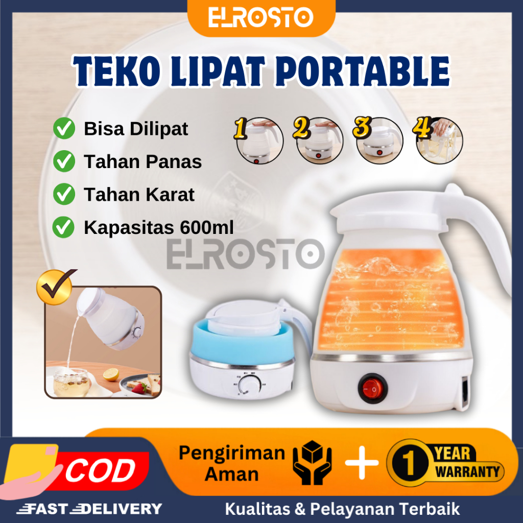 ELROSTO Teko Listrik Lipat Portable 600ml Pemanas Air Foldable Electric Kettle Camping Travel Mini