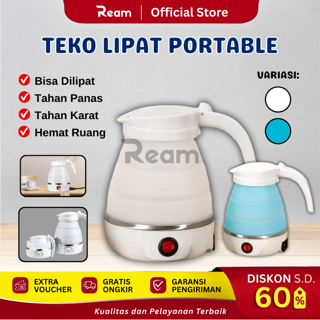 REAM Teko Listrik Lipat Portable 600ml Pemanas Air Foldable Electric Kettle Camping Travel Mini