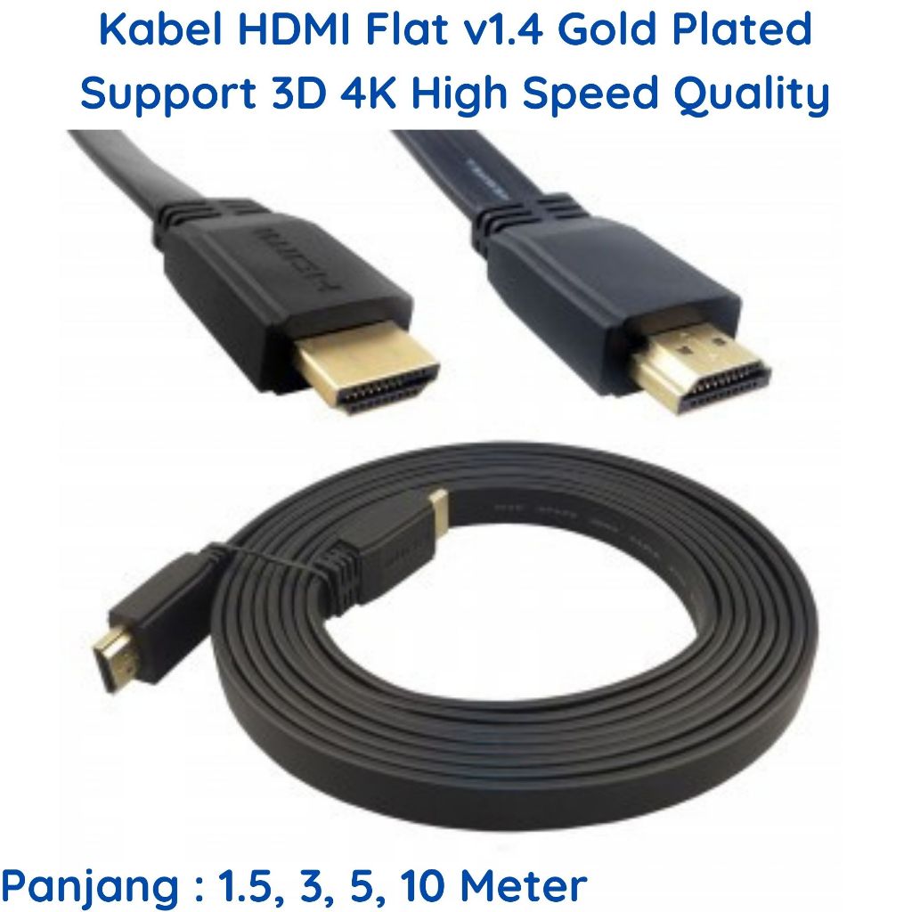 Kabel HDMI Flat 1,5m 3m 5m 10m Ver 1.4 High Quality Gold Plated Cable HDTV AV Male to Male Support 3