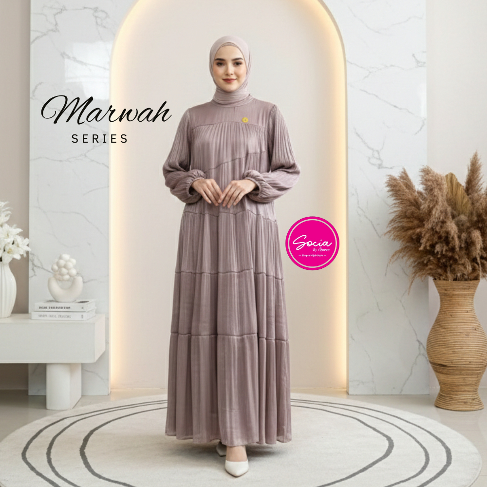 Set Shimmer Marwah Dress Pesta Premium Mewah Elegan Full Puring Free Hijab Pashmina