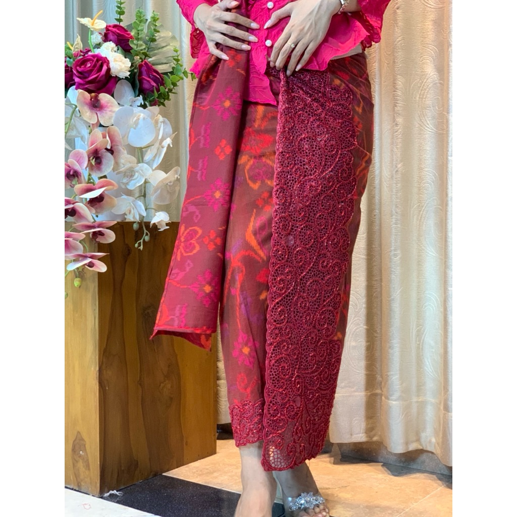 Kamen lembaran rok lilit endek tenun asli warna lasem alam