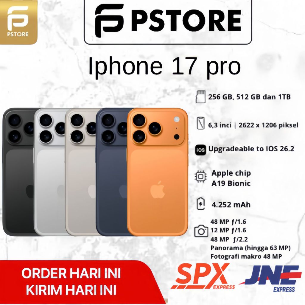 Pstore IPhone 17 Pro  256GB / 512GB / 1TB  48MP Camera Long Battery Garansi Resmi