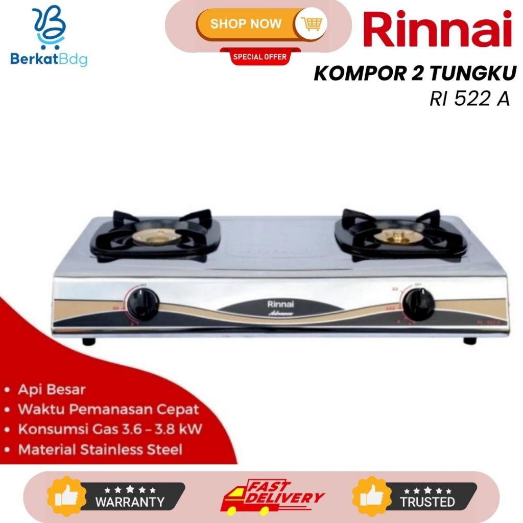 Kompor gas Rinnai RI 522 A RI 522A Kompor Gas Rinnai 2 Tungku
