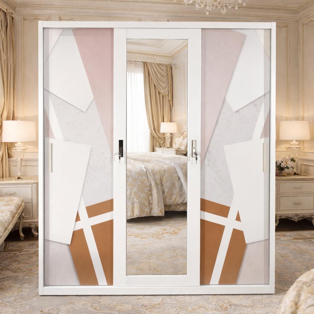 LEMARI BESI SLIDING 3 PINTU 160CM LEMARI BESI PAKAIAN LEMARI BAJU MINIMALIS FULL MOTIF & FULL PLAT B