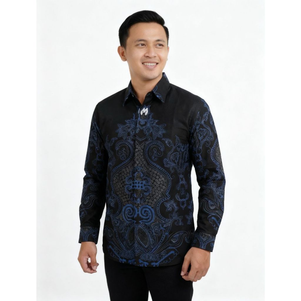 Dinanow Kemeja Batik Pria Lengan Panjang Baju Batik Pria Lengan Panjang Seragam