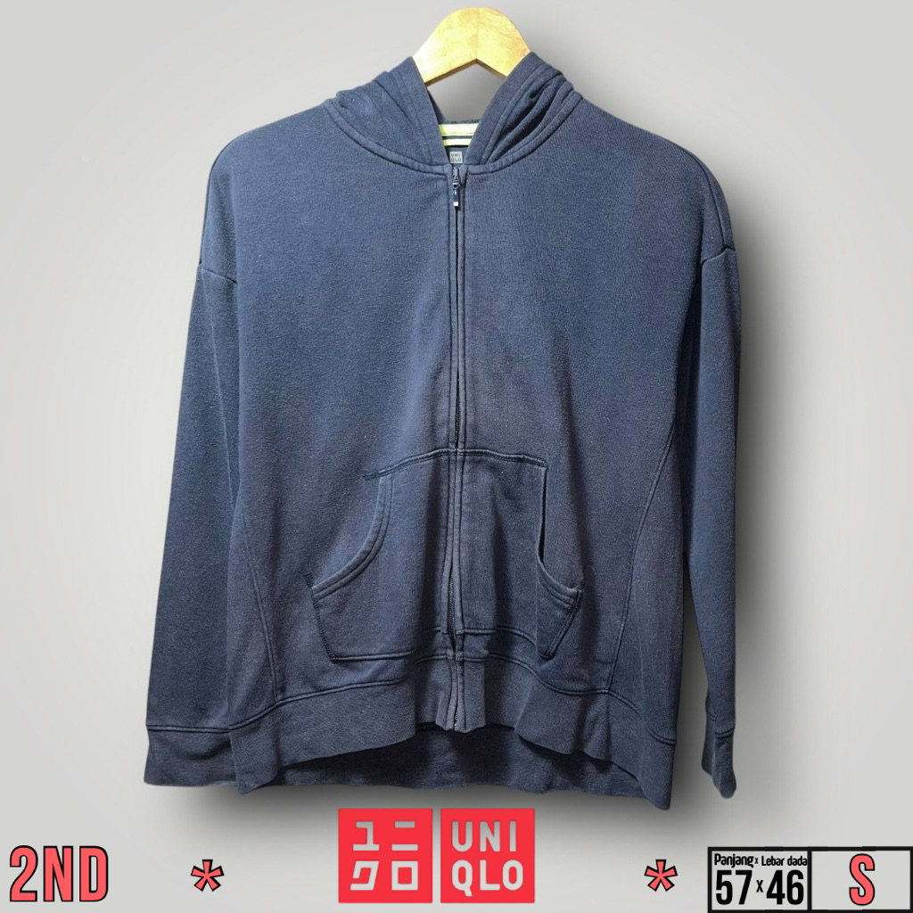 Hoodie Zipper Pria Uniqlo Navy Size S (57x46)cm