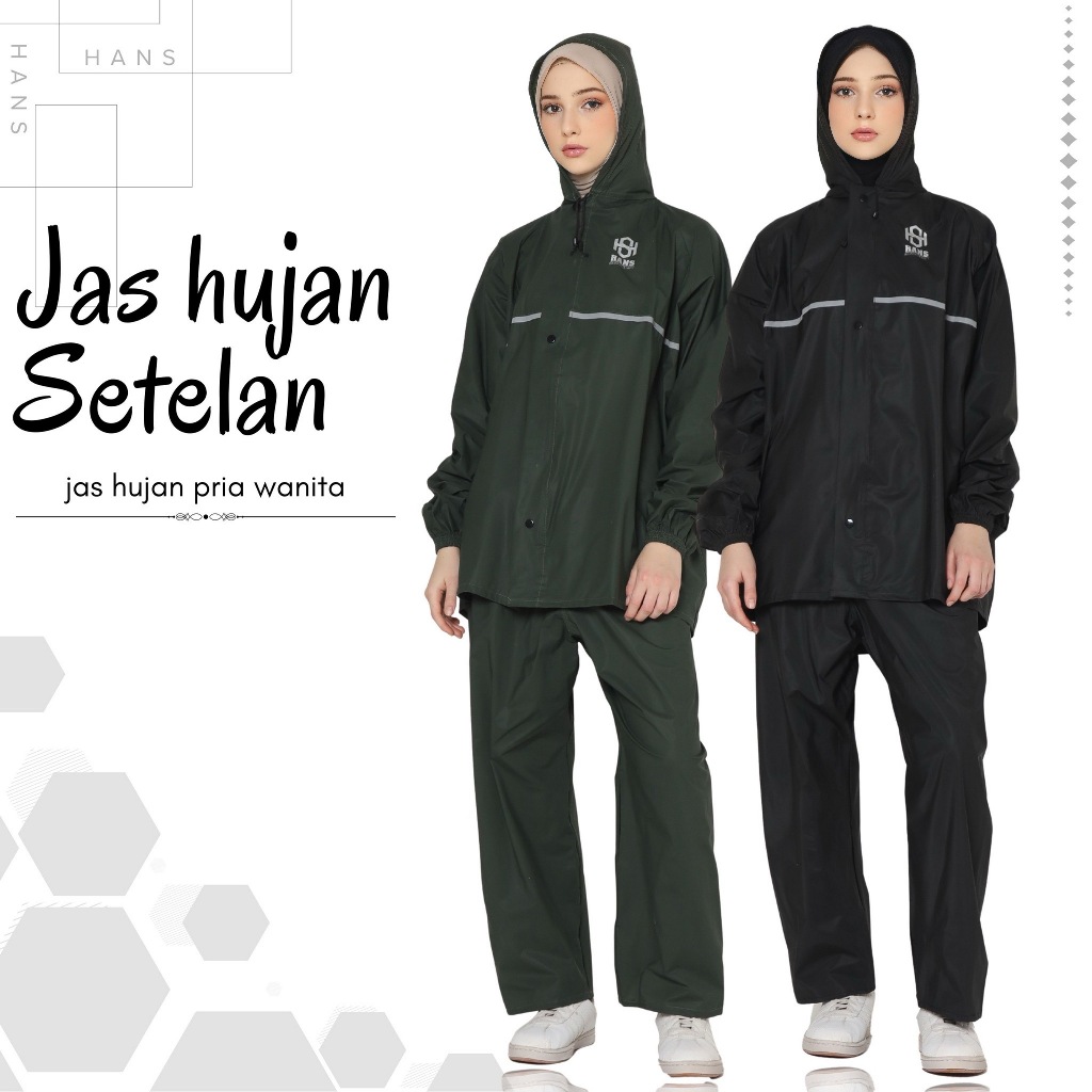 Jas Hujan Setelan Baju Celana Mantel Hujan Pria Wanita Bahan Tebal Anti Air