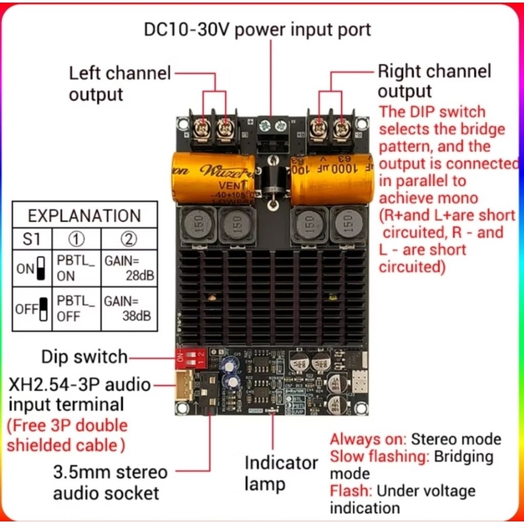 TPA3221 Amplifier Class D Stereo BTL Bridge Hifi Power 200W Original Wuzhi ZK-2001