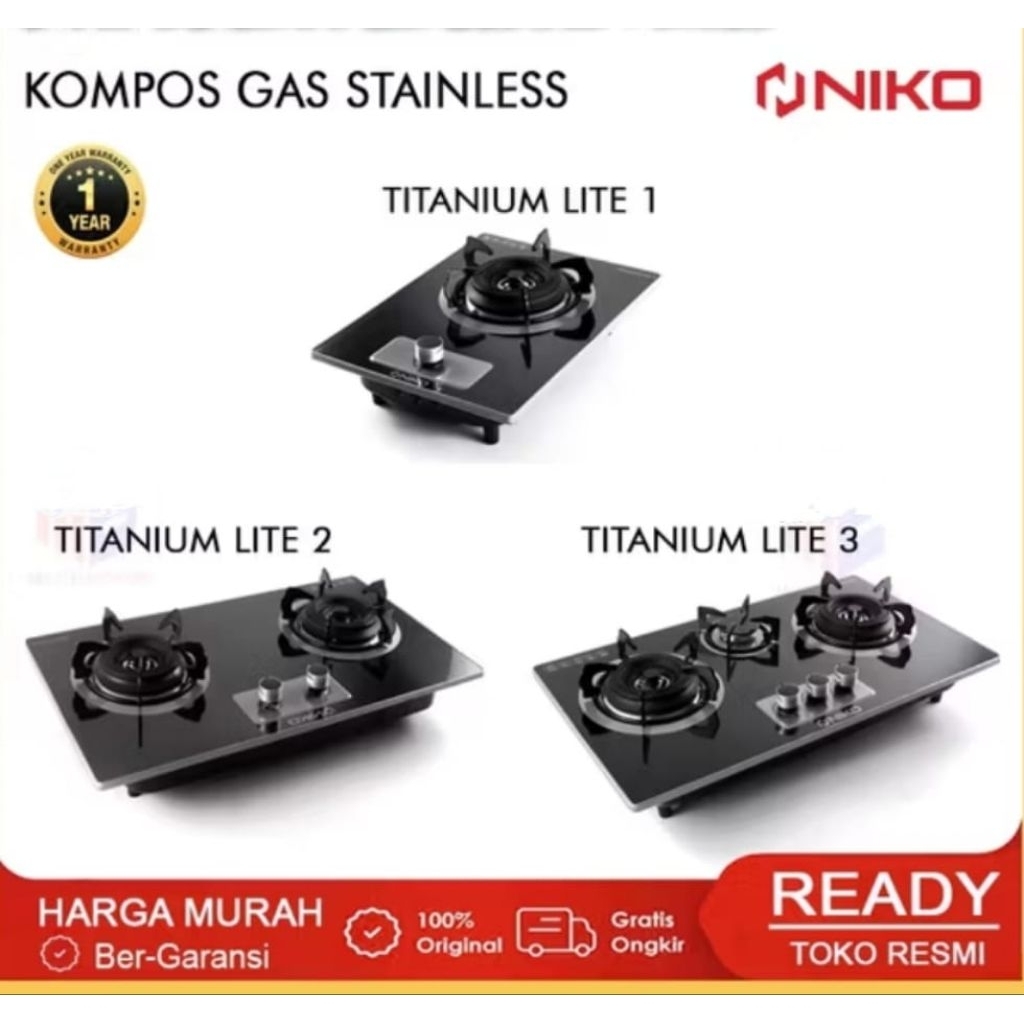 Niko , NIKO Kompor Gas Tanam Bahan Stainless Steel - Niko Titanium Lite 1 / Titanium Lite 2 / Titani