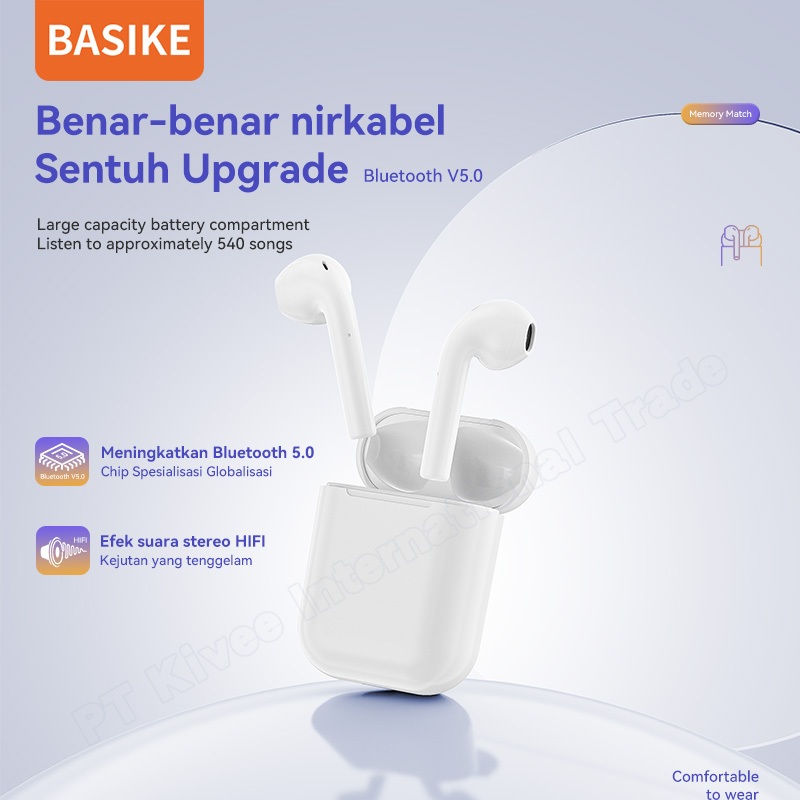 (HOT)BASIKE Headset Bluetooth TWS Wireless Earphone Earbuds Gaming Original WaterProof TW11 TW90