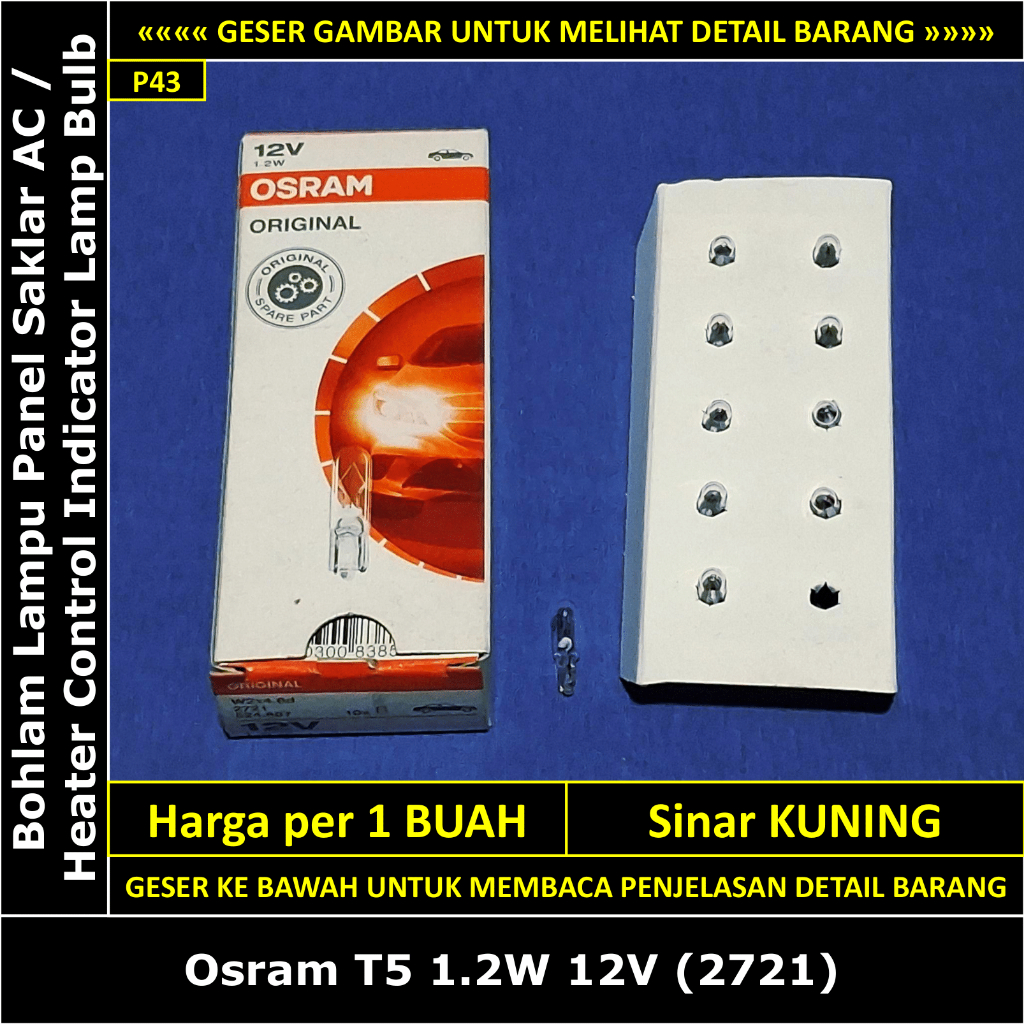 Bohlam Lampu Panel Saklar AC Dashboard T5 Toyota Kijang Super / Grand Extra 1992-1996 5K 7K 1.5 1.8 