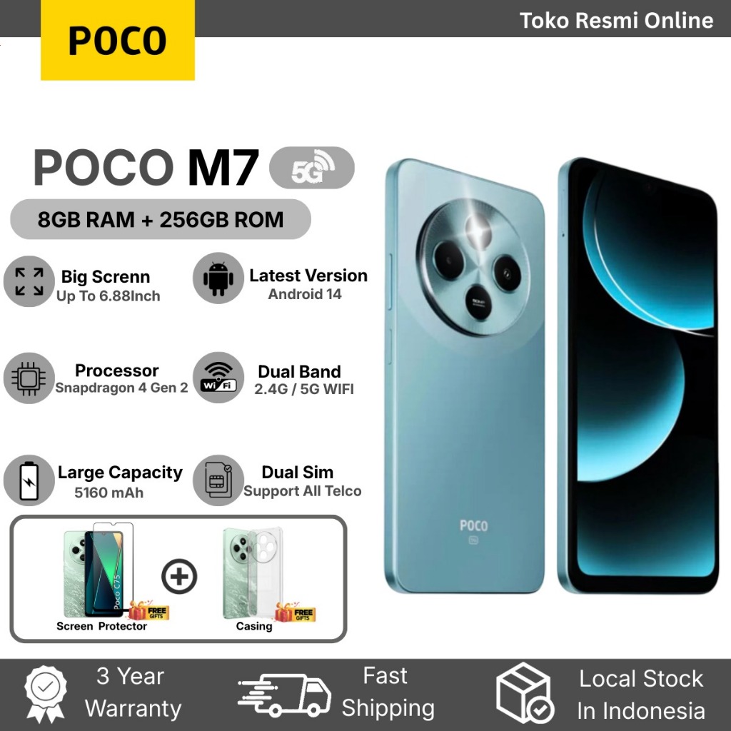 [ Gratis Ongkir ]POCO M7 (8GB+256GB) | Baterai 5160mAh + Fast Charging 33W | Layar 6.9" 144Hz | RAM 
