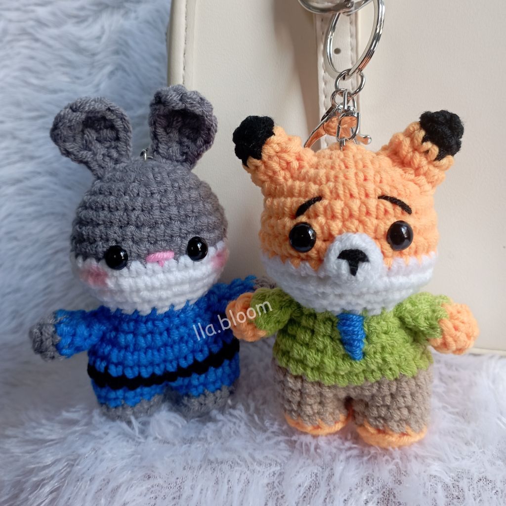 Zootopia/amigurumi keychain zootopia/Nick and Judy keychain/gantungan kunci zootopia