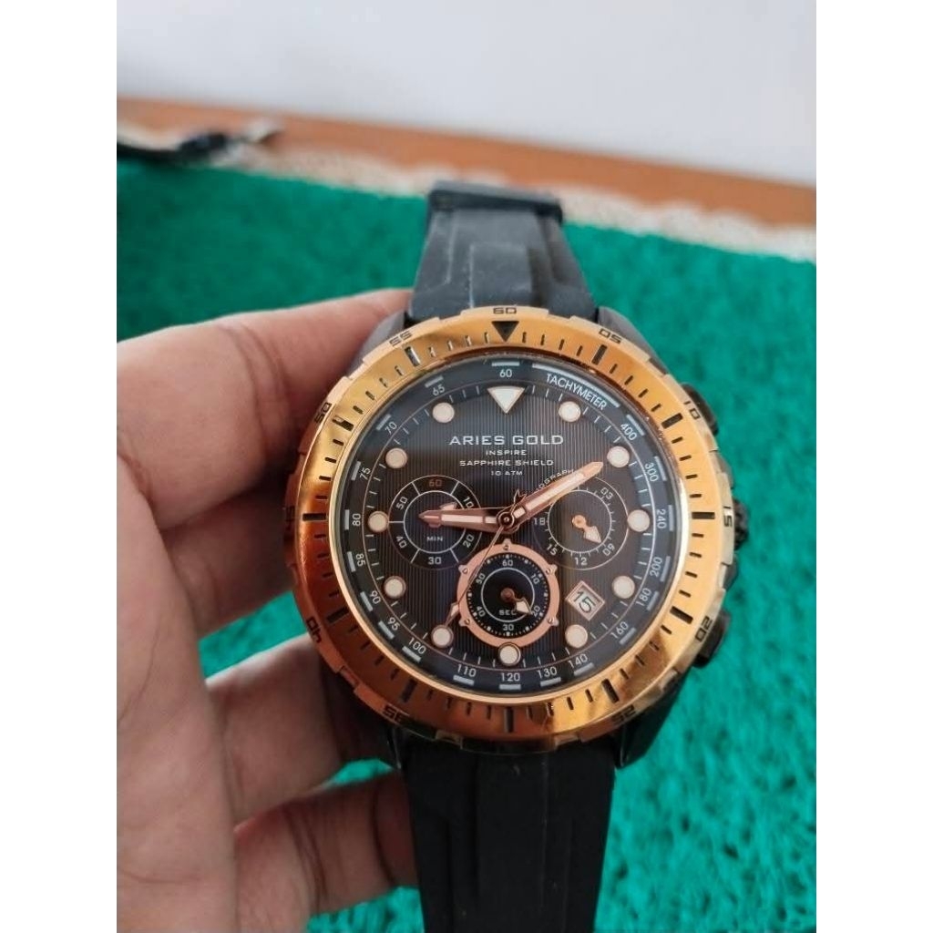 jam tangan Aries Gold Inspire Pioneer Atlantic G-7002 chronograph Original kaca sapphire