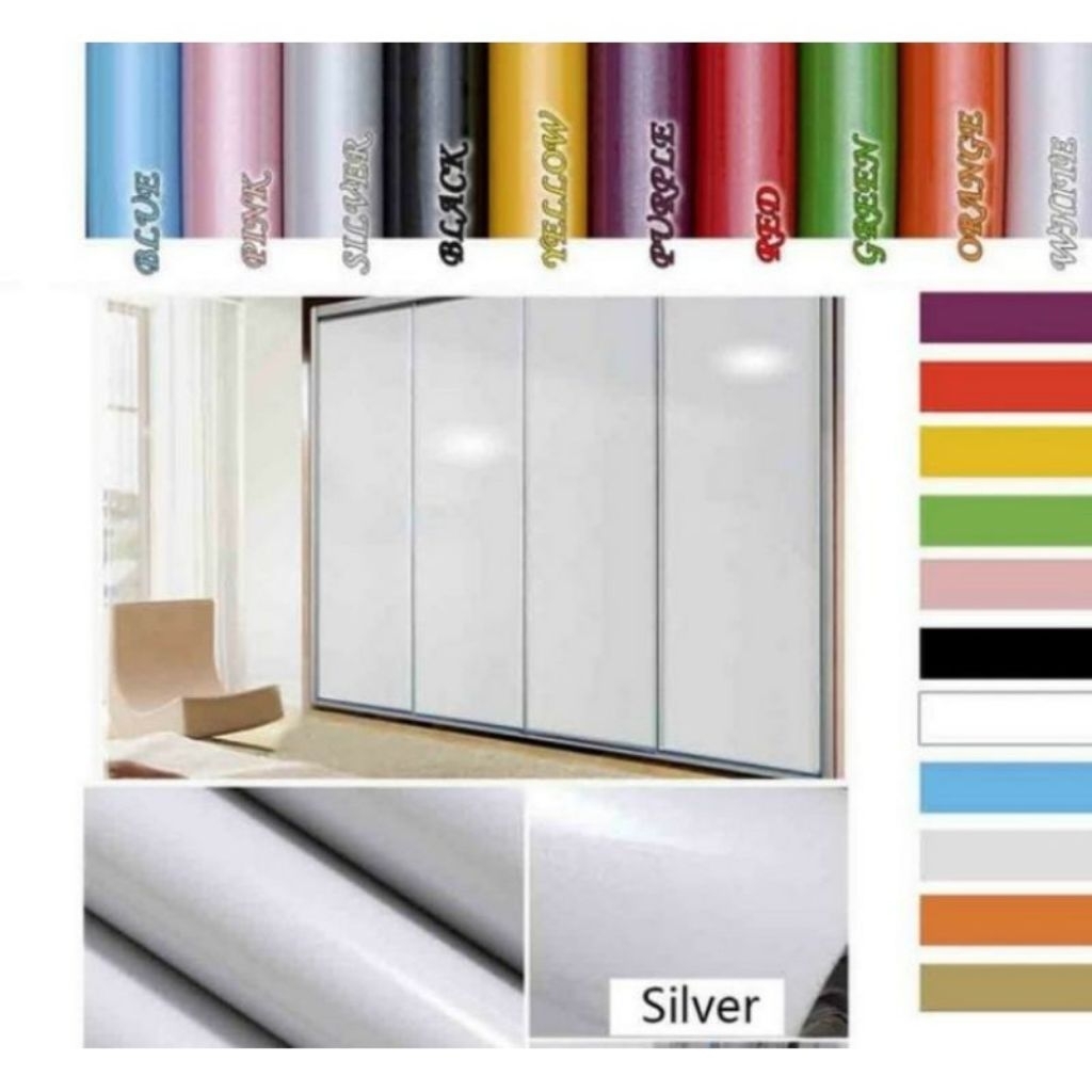 Wallpaper Sticker Dinding Dapur Silver Polos Glossy