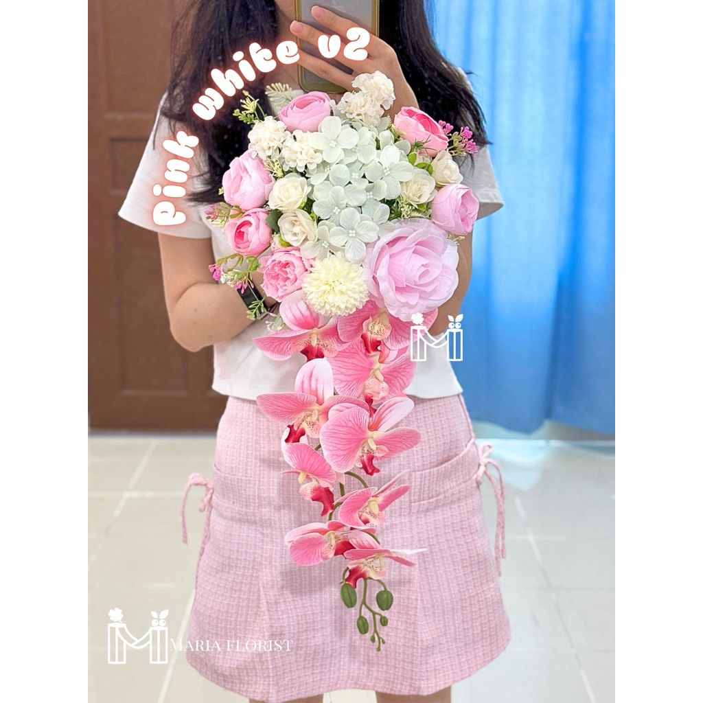 Wedding Handbouquet Juntai Casade Buket Bunga Pernikahan Artificial - Buket Pengantin Anggrek - Buke