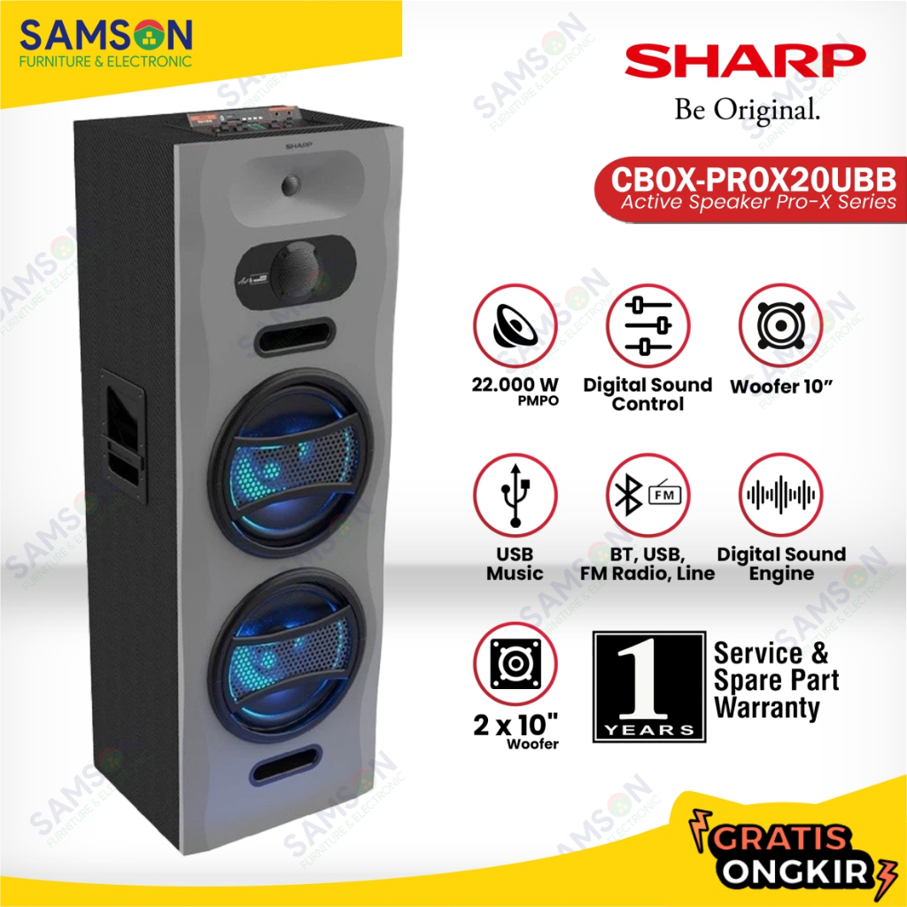 SHARP Active Speaker CBOX-PROX20UBB Pro-X Series Easy Sound Control 10 Inch BT USB FM Radio Aux In