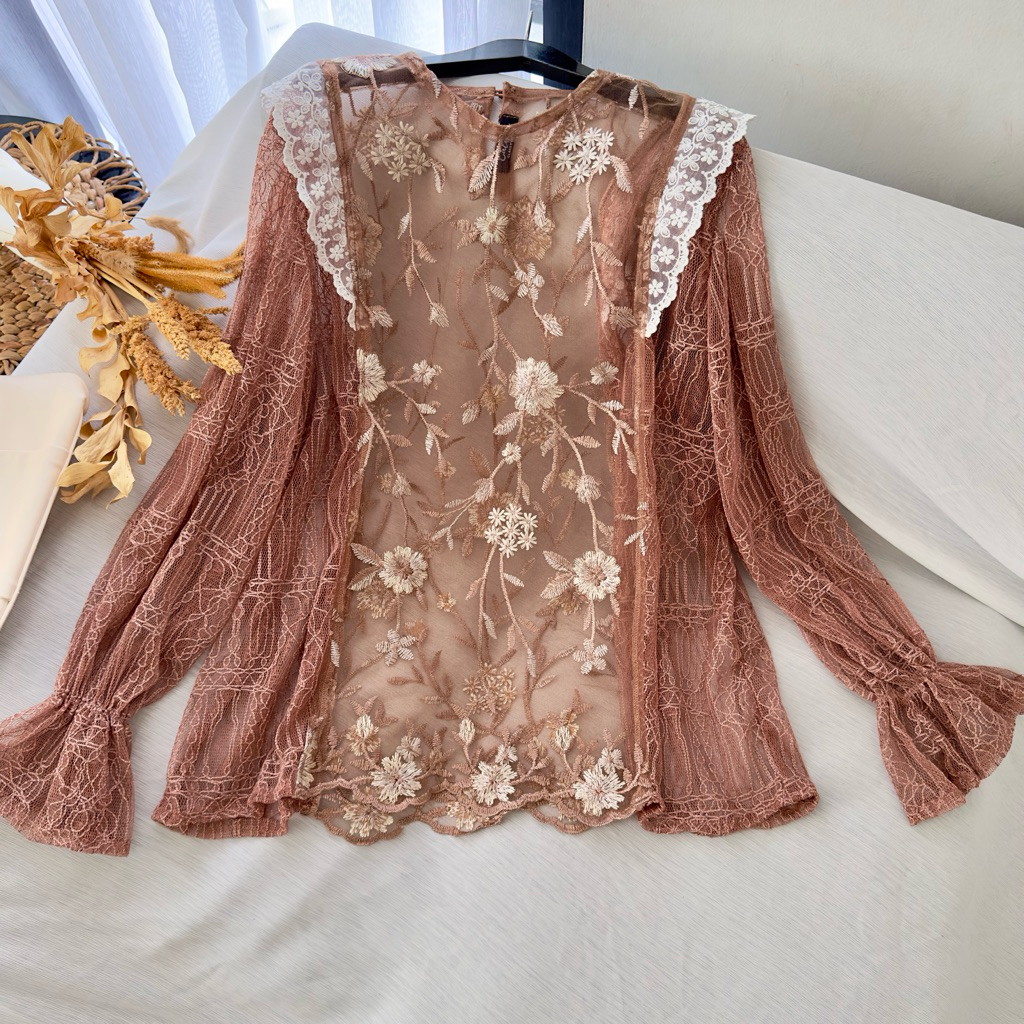 Tsamara Outer Blouse by CalishaTop Outer Lace Brukat Lebaran Brokat Wanita Outer Kondangan Blazer At