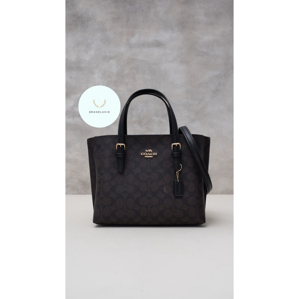 Coach Mollie tote bag 25 in signature canvas Black Tan Sand