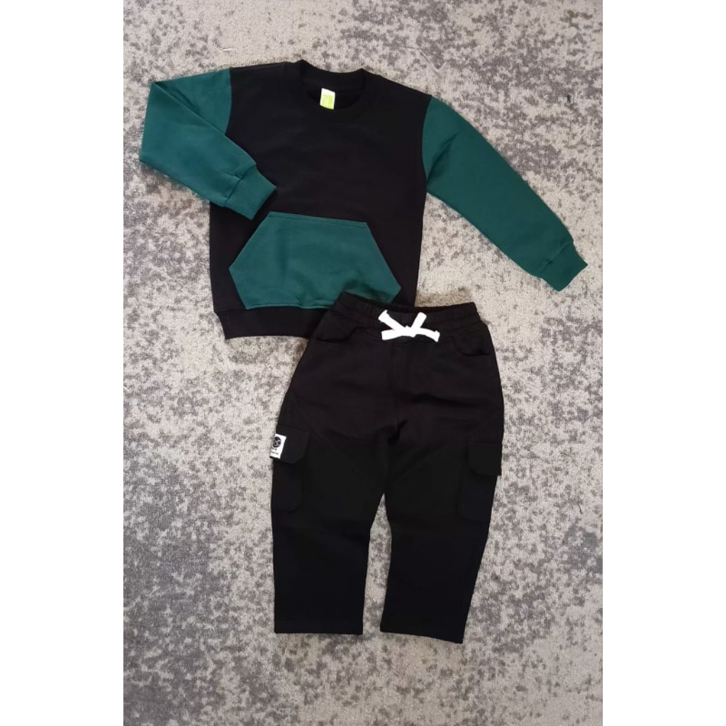 Crewneck/Sweater anak (saku doraemon) Hitam-hijau LITTLE DEFANT