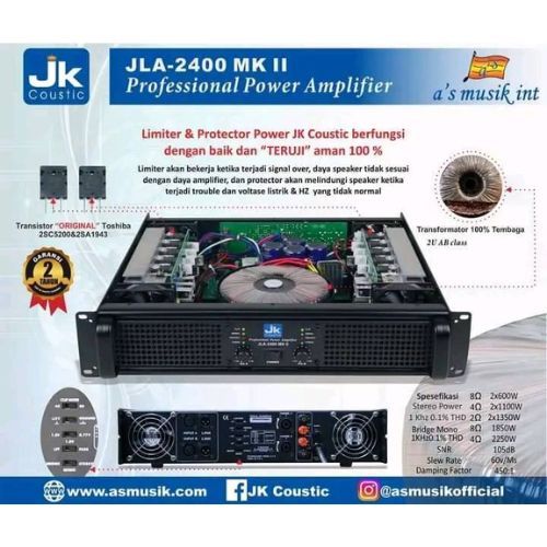 POWER AMPLIFIER JK COUSTIC JLA 2400 MK II ( 2X600 WATT )