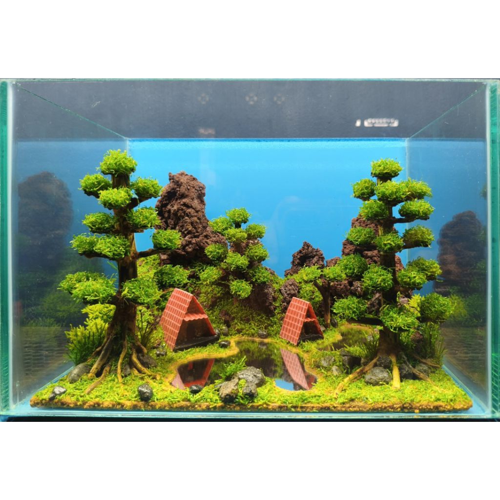 aquascape artifisial ukuran 30x20x20cm fullset tema glamping pegunungan gratis exstra packing kayu b