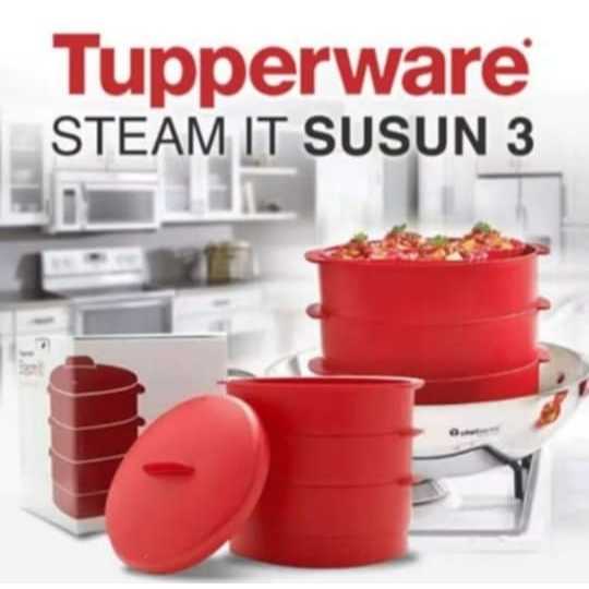 Tupperware Steam It Susun 3 - Kukusan Tutup Anti Bocor, Desain Ergonomis, Isolasi Panas