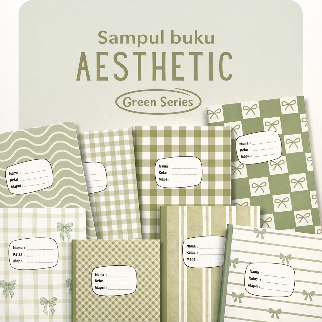 Sampul Buku Aesthetic Green Isi 10 Lembar | HVS 100gsm | Untuk Buku A5 & B5