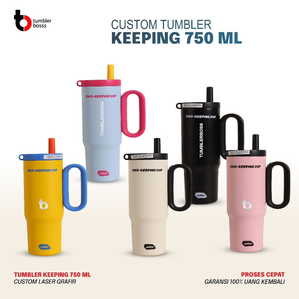 Tumbler Cold Keeping 750ml Custom Nama Logo Laser Grafir | Tumbler Stainless Sedotan Handle TCK1