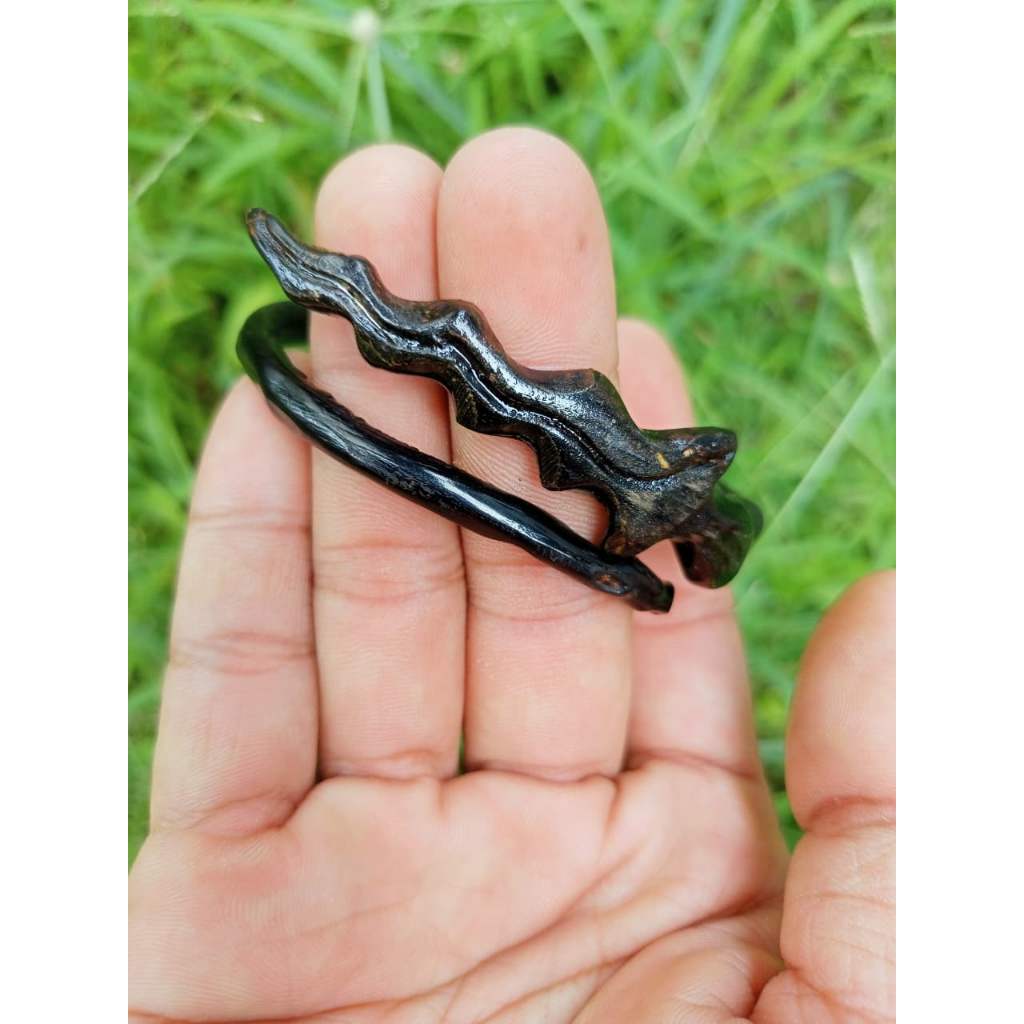 Gelang akar bahar hitam asli ukir keris