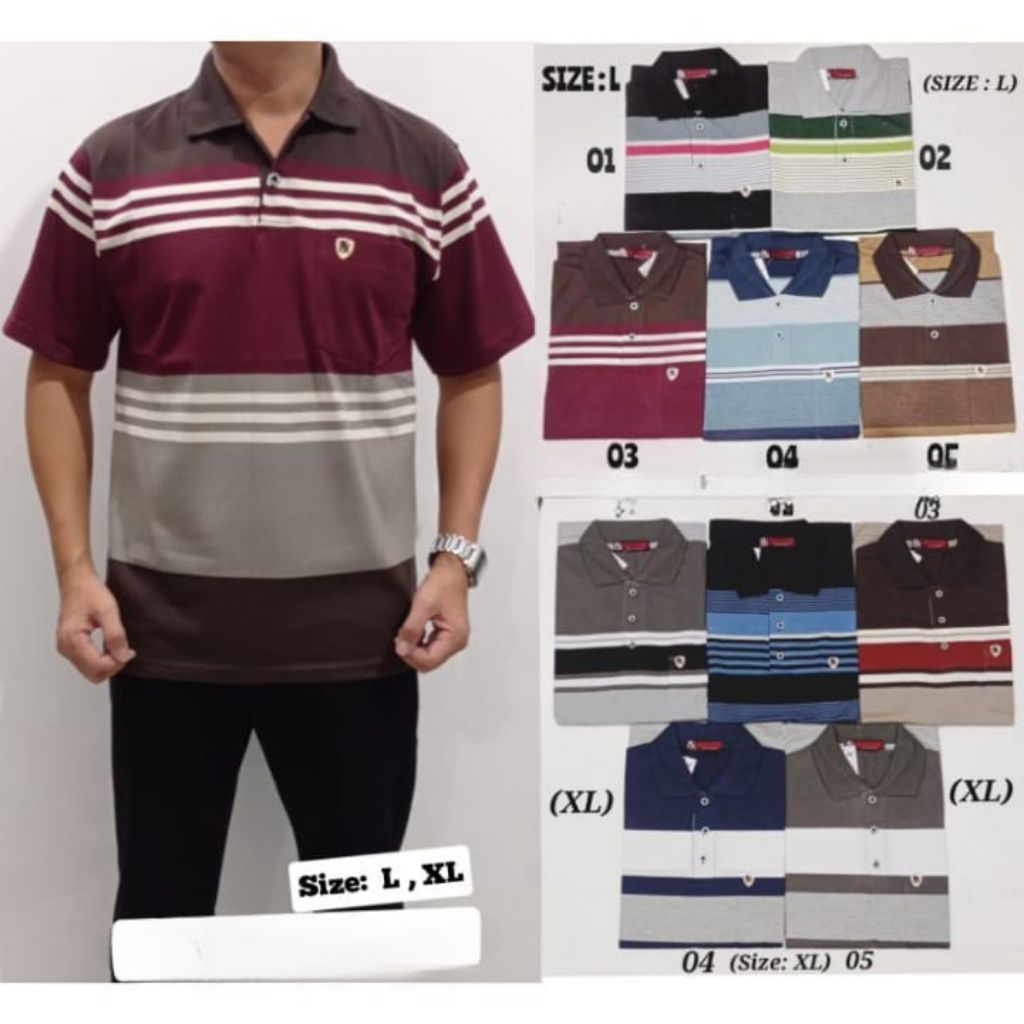 Kaos Kerah Balok Cun-nam Salur Pria L.XL - KAOS KERAH KATUN PRIA-KAOS KERAH PRIA COD