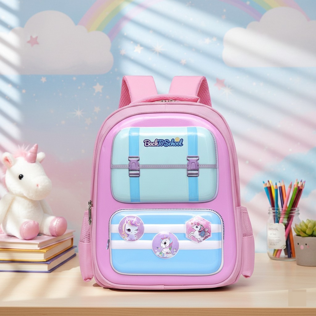 RANSEL BAHAN KANVAS TAS ANAK TK SIMPLE POLOS #220-1