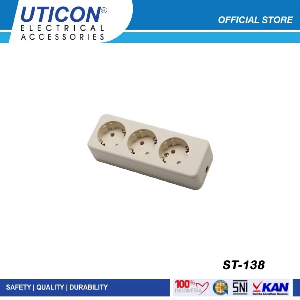 Stop Kontak Uticon 3 Lubang Terminal Kuningan/Stop Kontak Uticon Tanpa Kabel