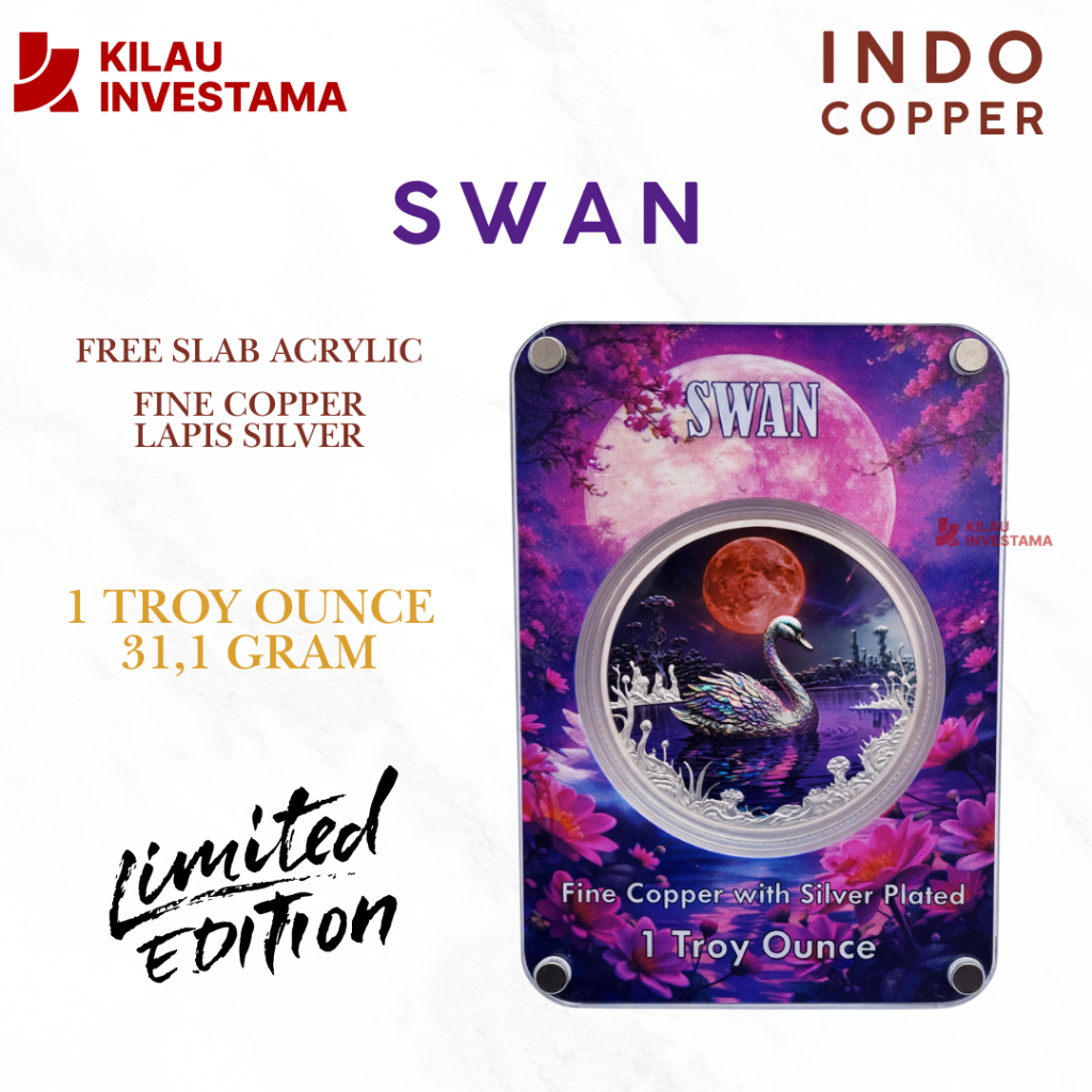 SWAN Koin Tembaga Murni Lapis Perak 1 Oz 31,1gram