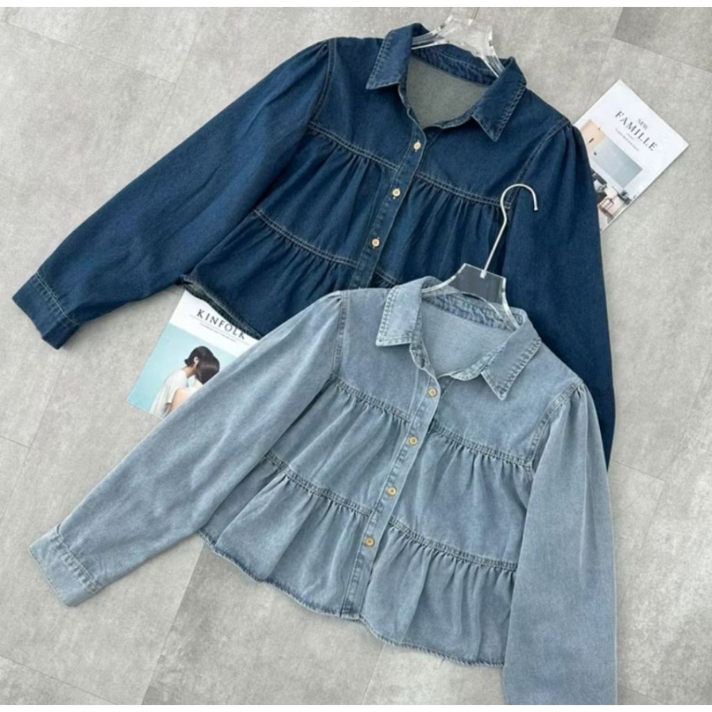 Top Blouse Jeans Import Susun Ruffle