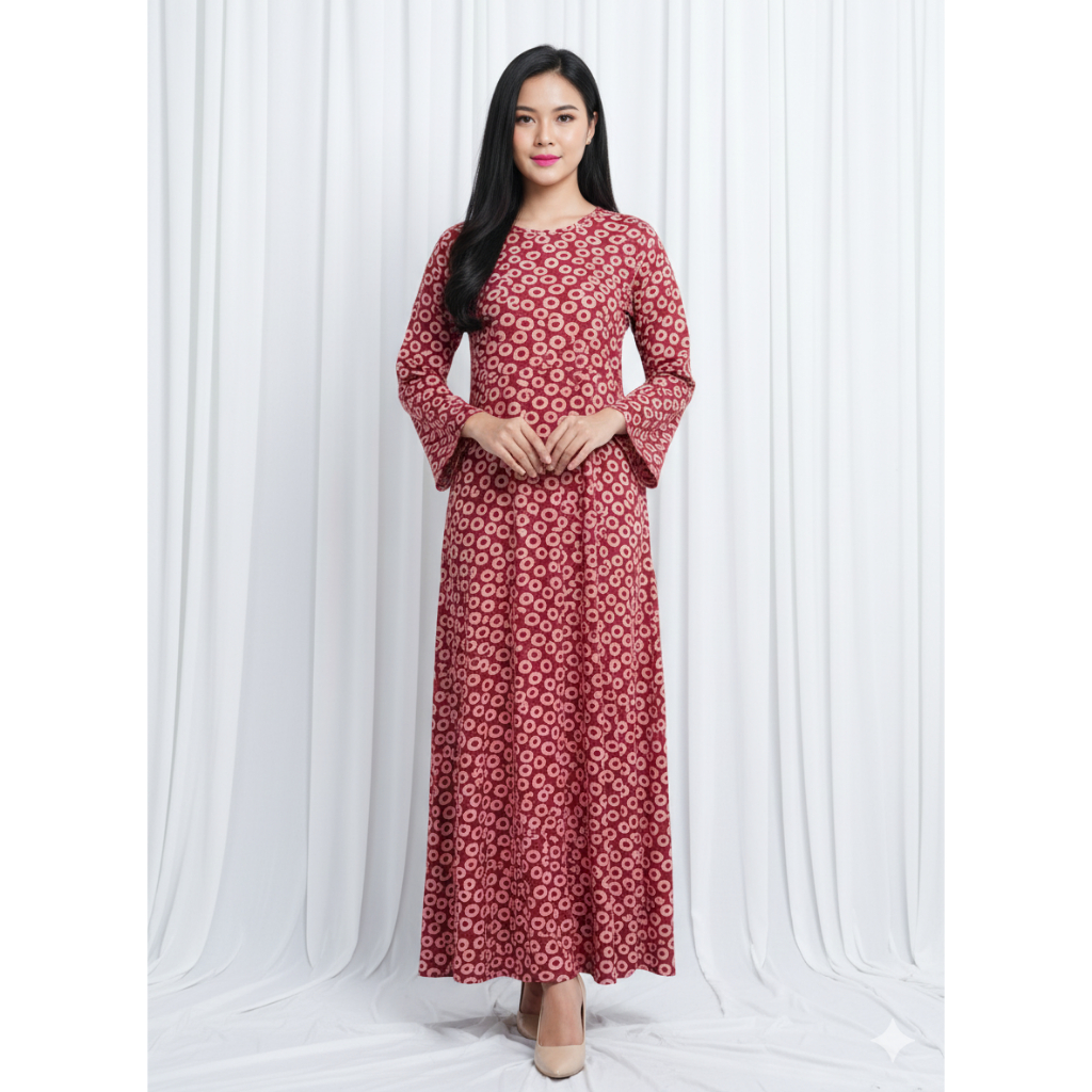 Gamis Wanita Dewasa Bahan Kaos Polkadot Merah