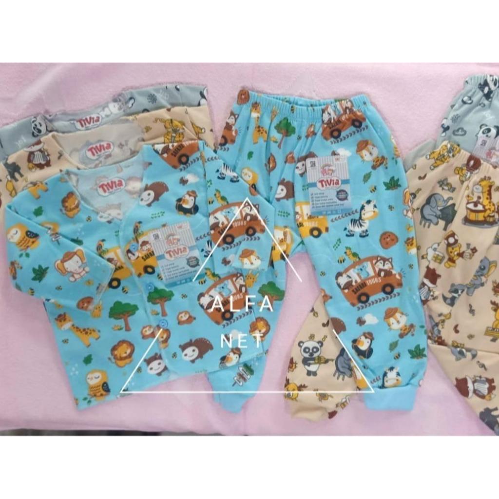 Baju Panjang Kancing depan dan Celana Panjang Bayi Newborn Motif Tivia - 3pcs terpisah / setelan pan