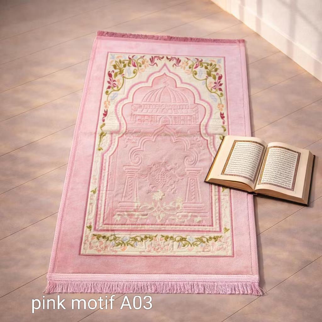 Sajadah Sholat Turki Khusus Warna Pink Busa Embos Tebal dan Lembut Sajadah turki embos rumbai tebal 