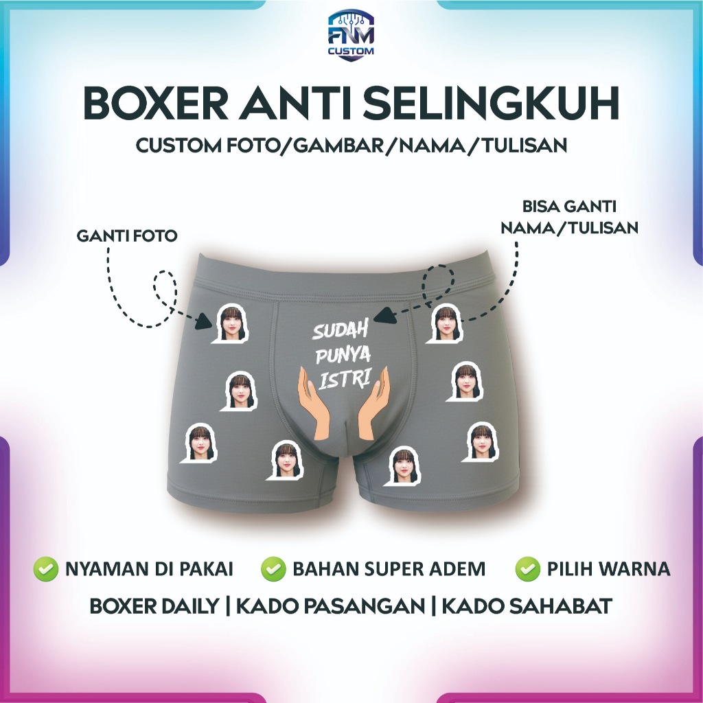 Boxer Custom Foto Pasangan Celana Boxer Anti Selingkuh Request Foto Nama Tulisan Sesuai keinginan