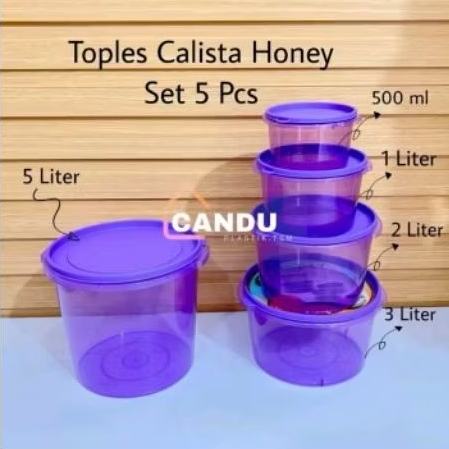 Set 4 & 5 Pcs TOPLES CALISTA HONEY UNGU 5 Liter + Ungu set of 4 | Toples Kerupuk Sealware Sealpack m