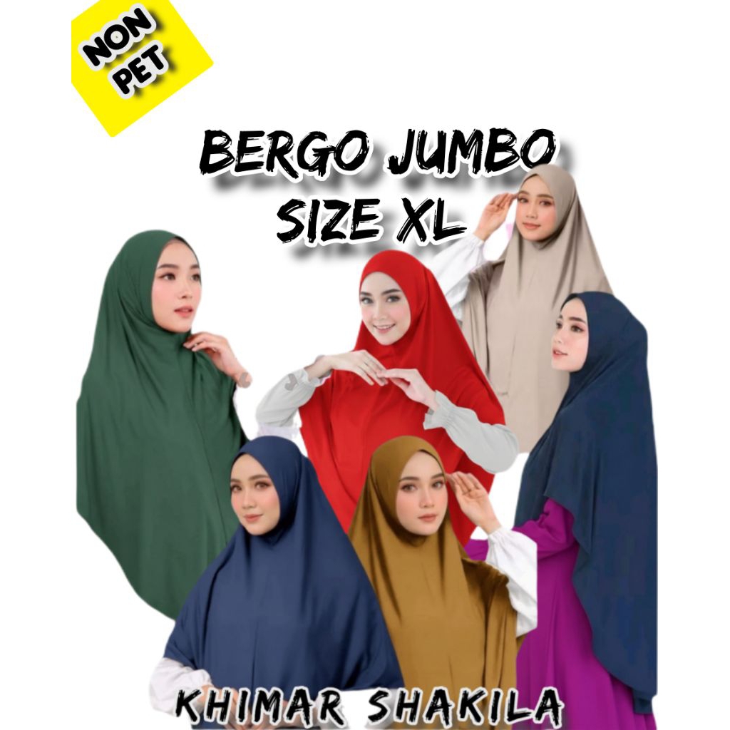 bergo instan non pet jersey malay jumbo daily size (XL) Khimar shakila non pet