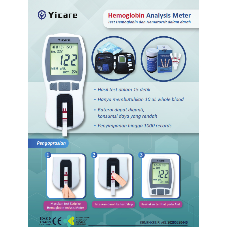 YiCare Hemoglobin Analysis Meter (Hb & HCT Test) – Alat Tes Strip Hb Digital Akurat