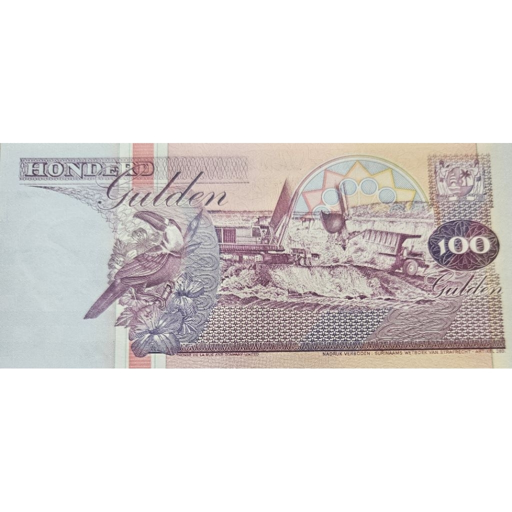 Uang Asing Negara Suriname 100 Gulden KONDISI UNC GRESS UTUH Original 100%