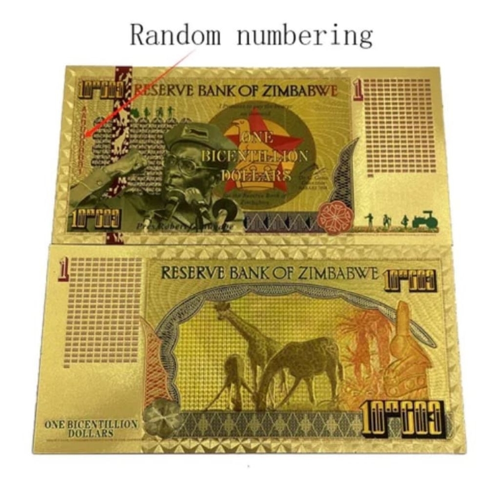 Souvenir Gold Foil zimbabwe One Bicentillion dollar