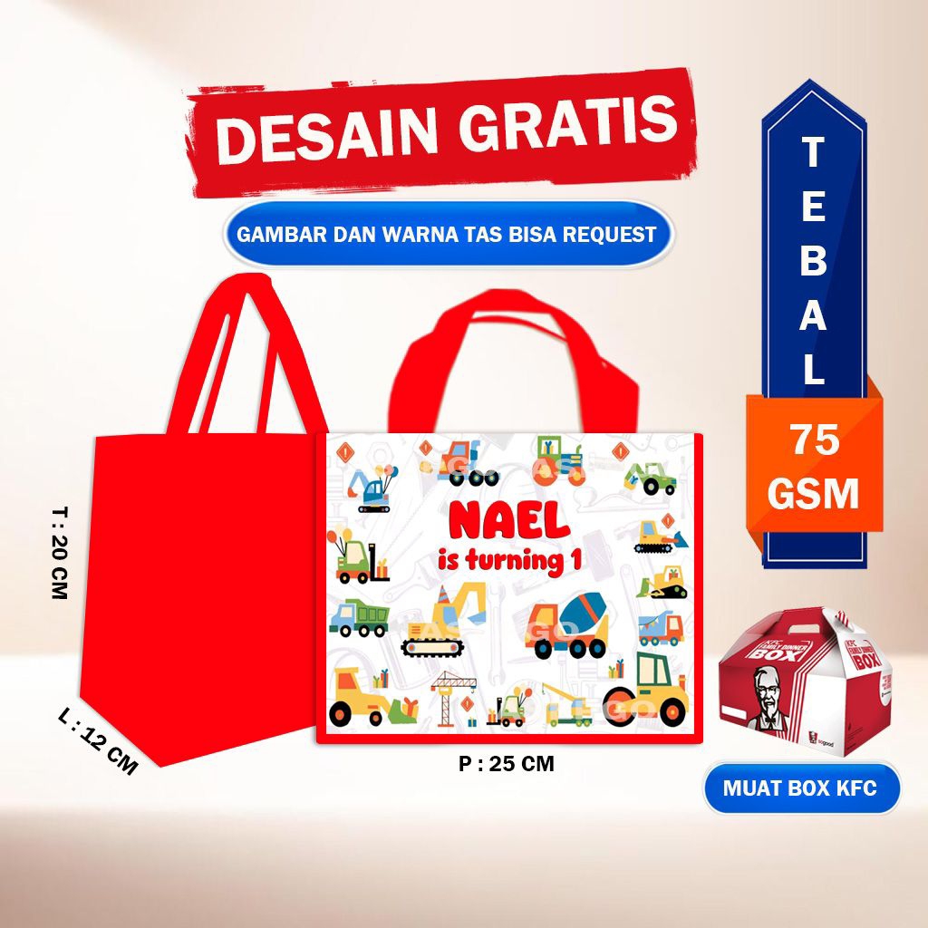 tas ultah excavator/goodie bag excavator/tas ulang tahun anak excavator