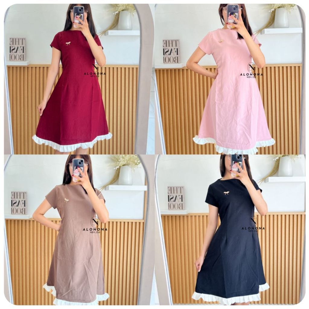 AMEER DRESS GAUN PAKAIAN WANITA BAJU IMLEK CNY MAROON MERAH PINK COKLAT HITAM PESTA KONDANGAN