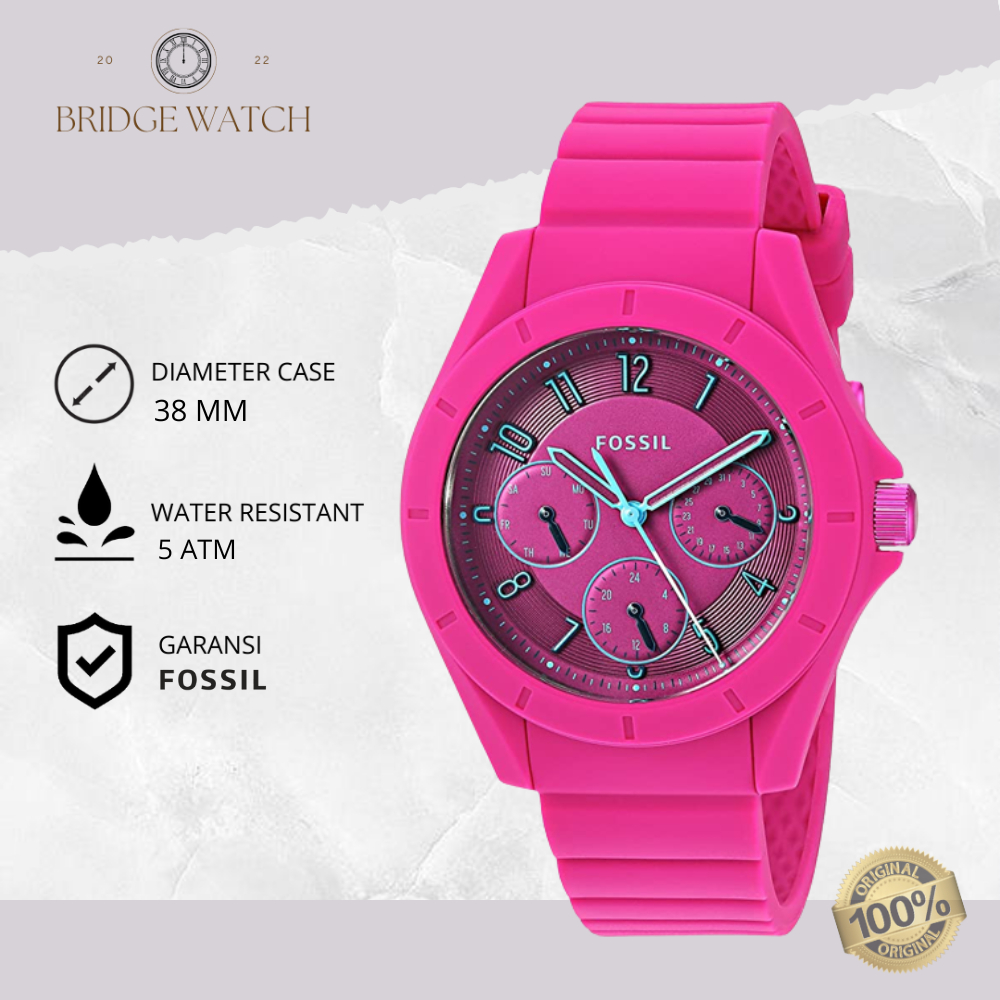Jam Tangan Wanita Fossil Poptastic Chronograph Rubber Sport Elegant Original ES4065