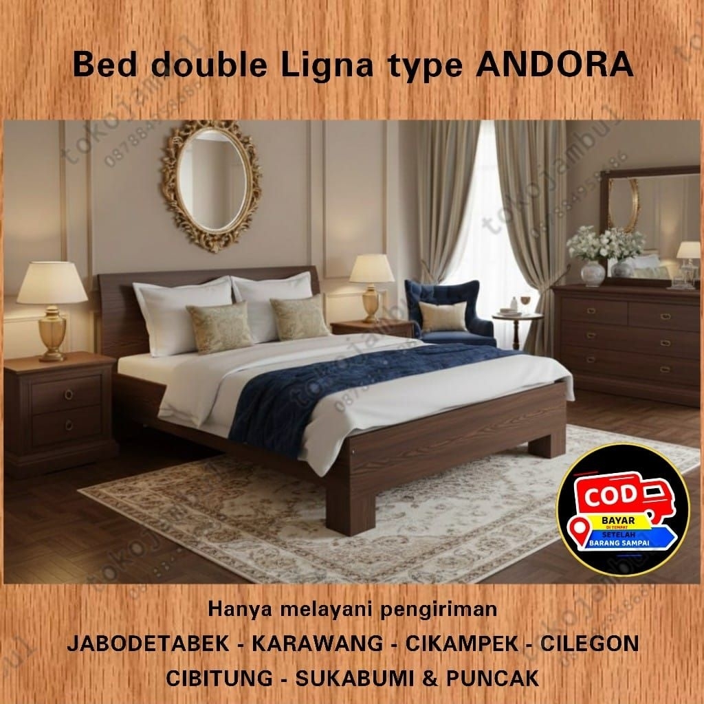 Dipan kayu mahoni Ranjang tidur LIGNA series ANDORA BED DOUBLE (200x160)