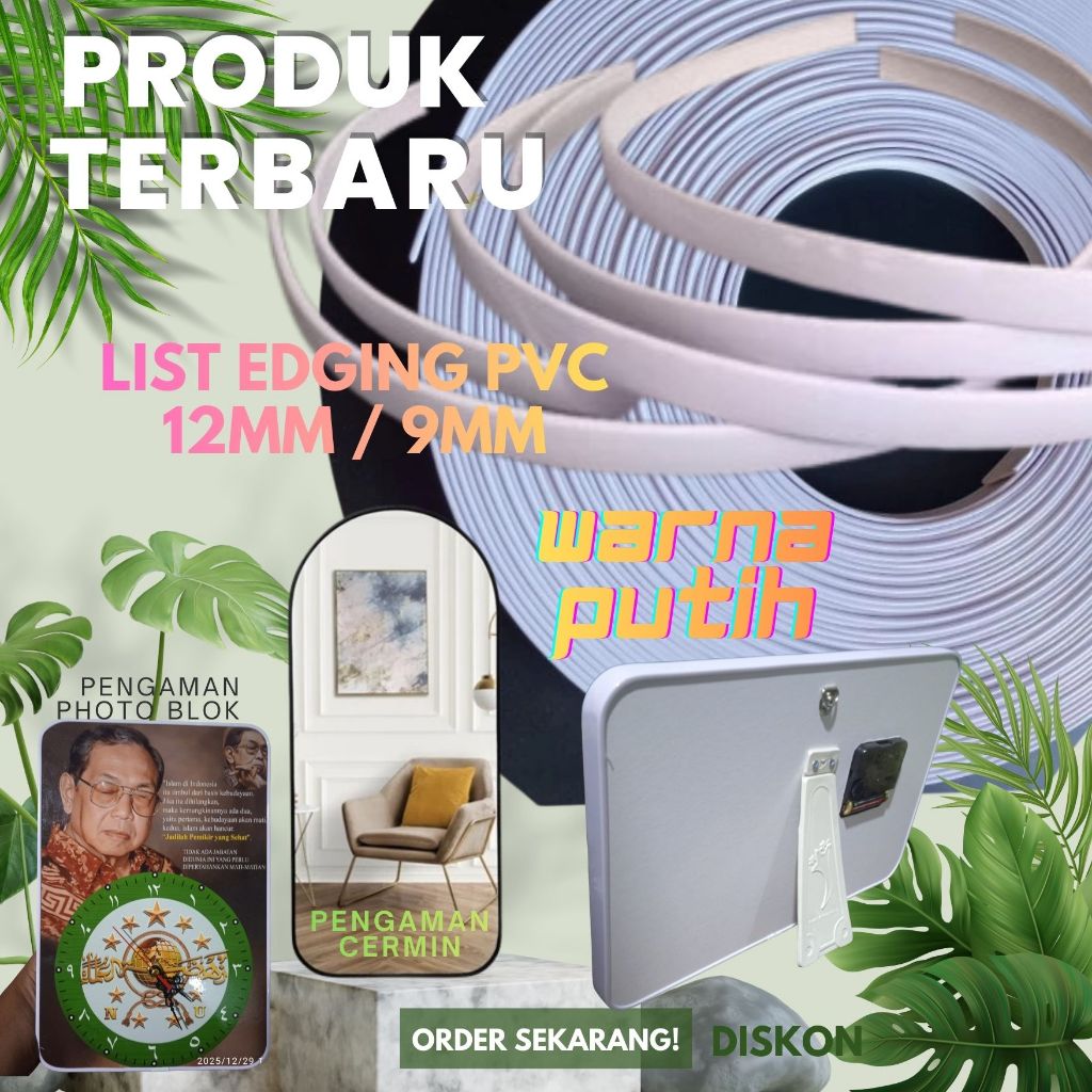 LIST PVC EDGING U WARNA PUTIH GLOSY 1ROL. BUAT LIST FOTO, LIST CERMIN, LIST SERBAGUNA